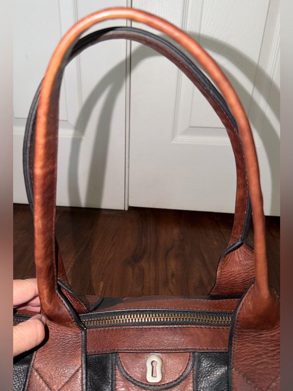 FOSSIL Reissue Weekender Black/ Brown Leather Satchel Shoulder Bag - Picture 7 of 16